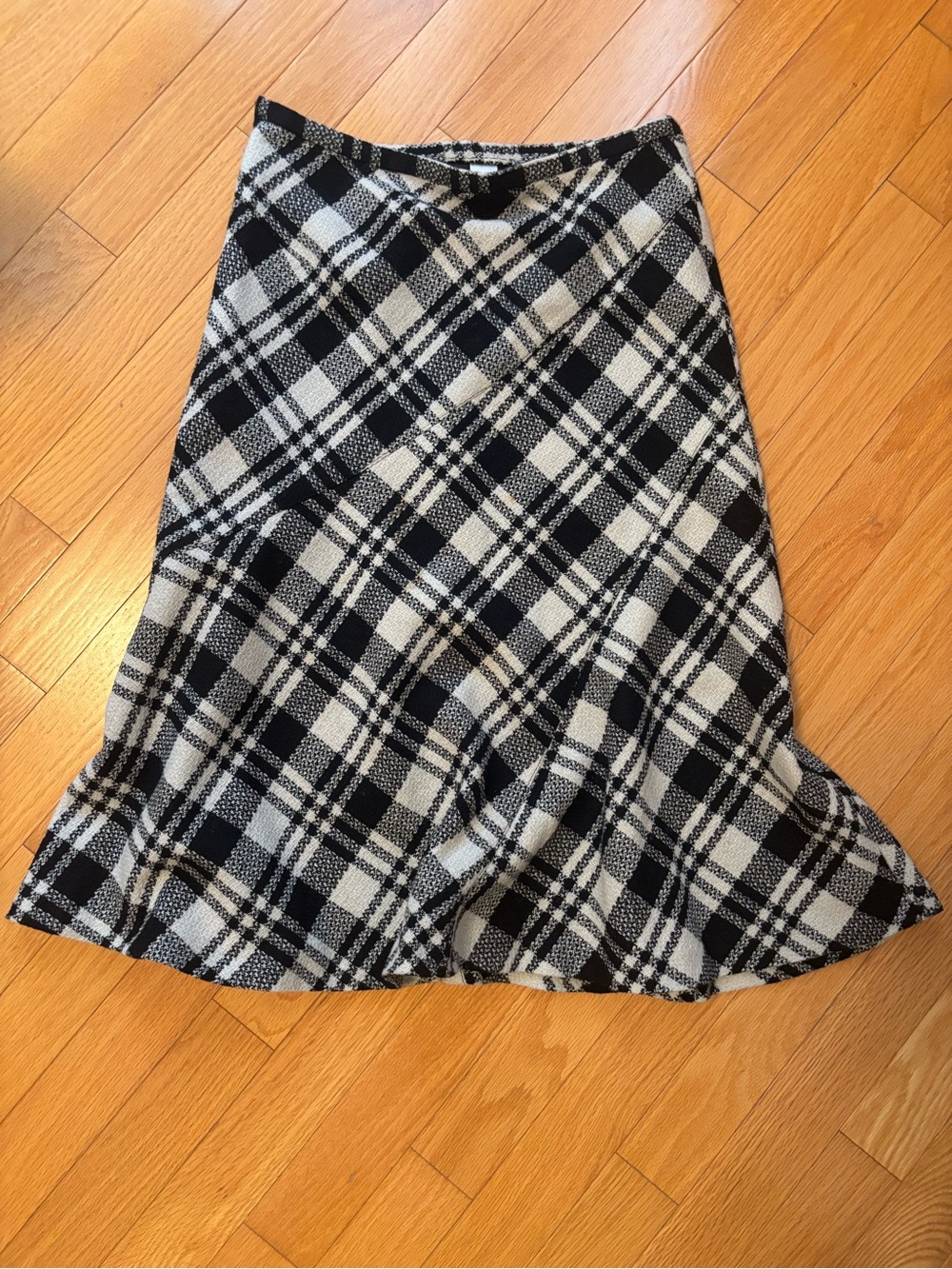 Vintage Black & White Plaid True Cashmere Flared Skirt